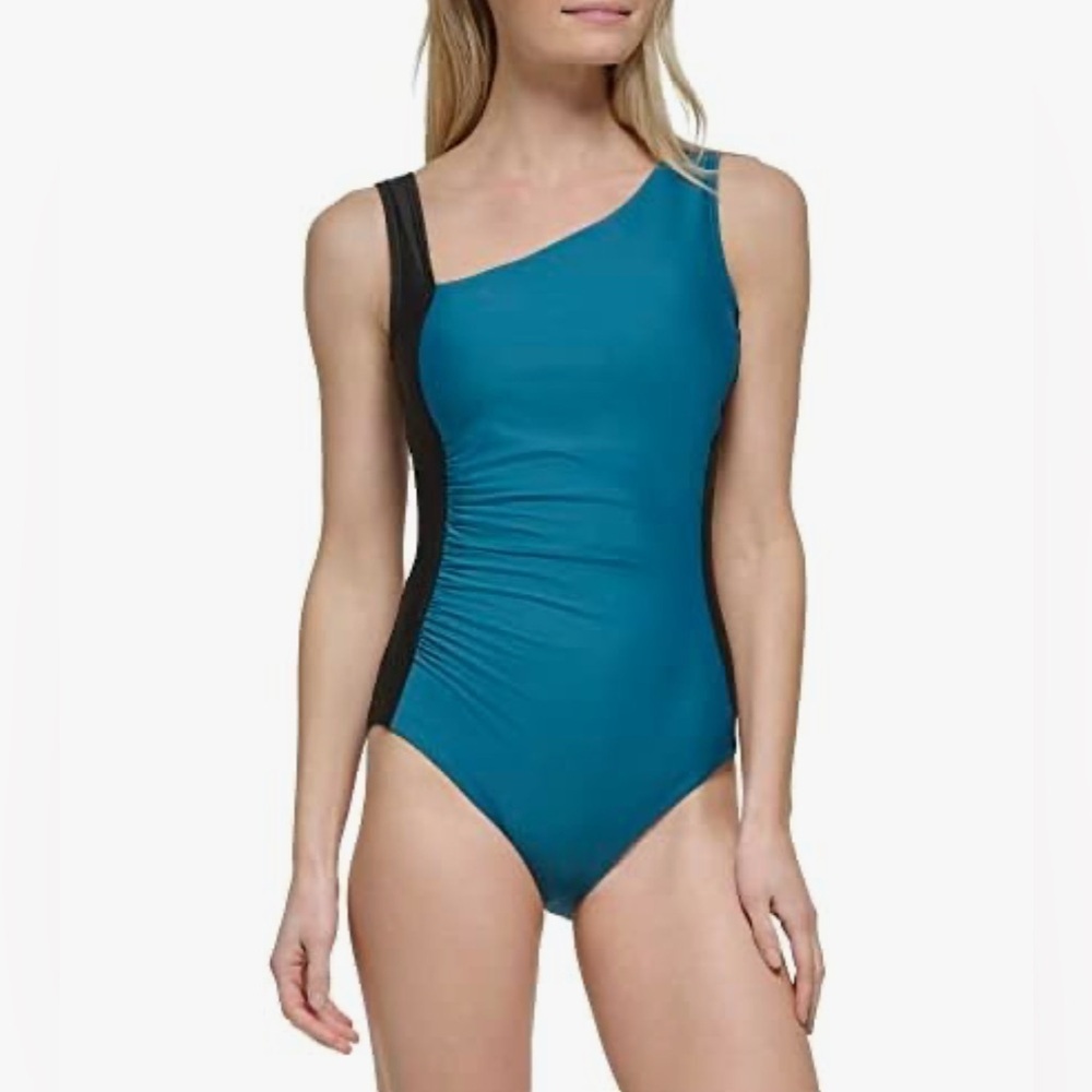 Calvin Klein | Standard Front Shirring Colorblock Panel One Piece, Size 14, NWT